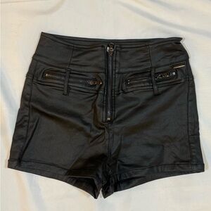 Ramisu Faux Leather High Waist Shorts Black Edgy Moto Zip Goth Y2K S